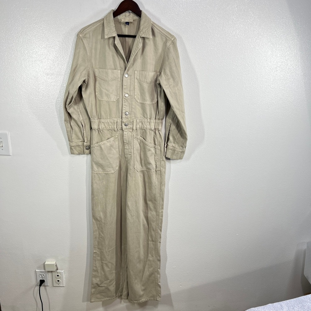 Universal Thread Beige Utility Jumpsuit Women's Size 10 Cotton Lyocell‎ Coverall - Picture 2 of 8